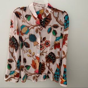 NWOT Alice + Olivia Beige/Multi Color Long Sleeve Blouse